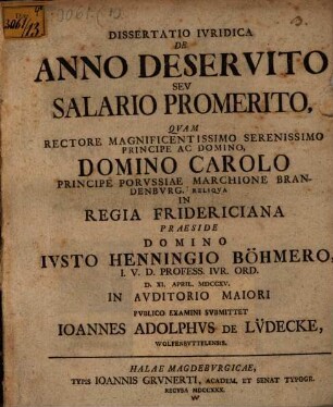 Dissertatio Ivridica De Anno Deservito Sev Salario Promerito
