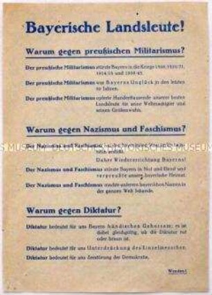 Programmatisches Flugblatt der Bayrischen Demokratischen Union mit separatistischen Bestrebungen