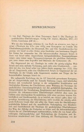 218-220 [Rezension] Rad, Gerhard von, Die Theologie der geschichtlichen Überlieferungen Israels