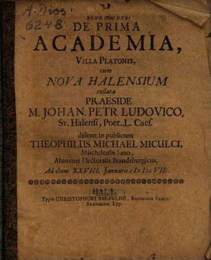 De Prima Academia, Villa Platonis, cum Nova Halensium collata