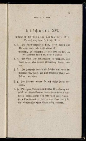 Abschnitt XVI. Bewirthschaftung der Landgüther, oder Benutzungsweise derselben.