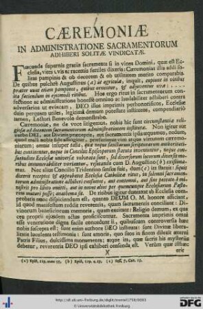 Ceremoniae In Administratione Sacramentorum Adhiberi Solitae Vindicatae.