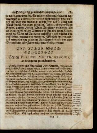 Ein Ander Send-Schreiben Herren Philippi Melanchthonis, an einen seiner guten Freunden