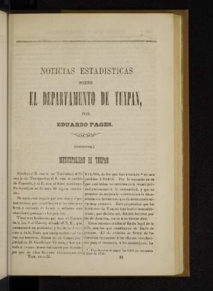 Noticias estadisticas sobre el depatamento de Tuxpan, por Eduardo Fages.