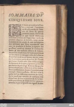 Sommaire Du Cinquiesme Jour.