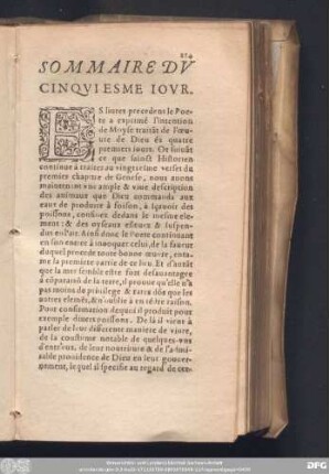 Sommaire Du Cinquiesme Jour.