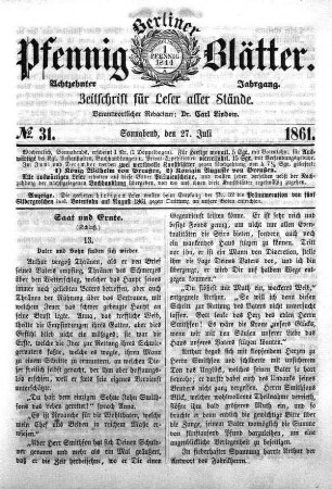 No. 31, Sonnabend, den 27. Juli