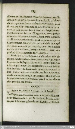 §. XXXIX. Réponse des Ministres de l'Empire du 6 Décembre