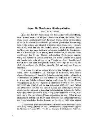 Gegen die Mannheimer Schulorganisation