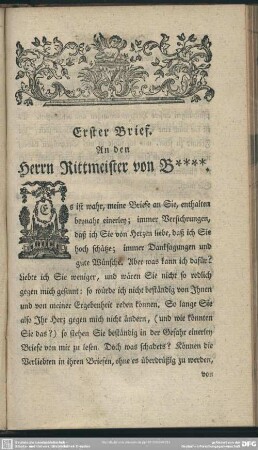 Erster Brief. An den Herrn Rittmeister von B****