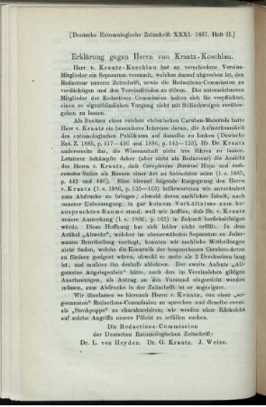 Erklärung gegen Herrn von Kraatz-Koschlau.