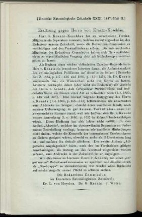 Erklärung gegen Herrn von Kraatz-Koschlau.