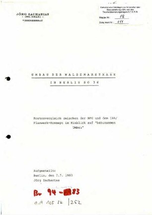 Gutachten: Kostenvergleich Umbau Waldemarstraße