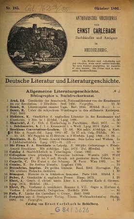 Antiquarisches Bücherverzeichnis. 185. 1891