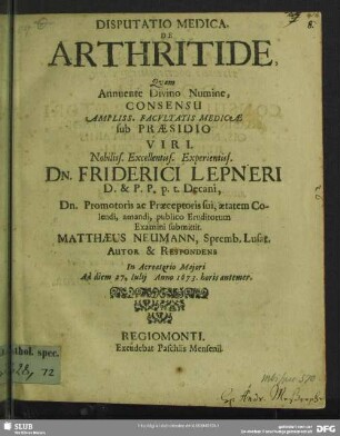 Disputatio Medica De Arthritide