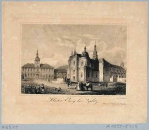 Das Zisterzienser-Kloster Ossegg mit der Klosterkirche Mariä Himmelfahrt (Kloster der Jungfrau Maria, Klášter Panny Marie) bei Teplitz in Böhmen (heute Osek bei Teplice in Tschechien)