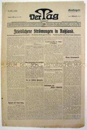 Berliner Tageszeitung "Der Tag" zur Lage in Russland vor Beginn des 1. Weltkrieges