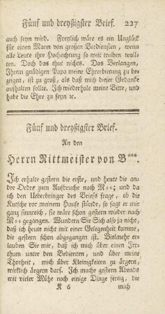 Fünf und dreyßigster Brief. An den Herrn Rittmeister von B**