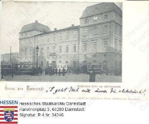Darmstadt, Schloss / Fassade, davor: Straßenbahn 'elektrische Bahn'