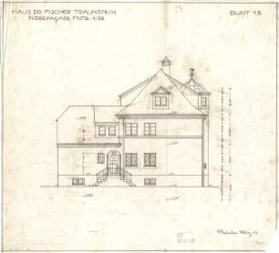 Fischer, Theodor; Traunstein; Augenklinik Dr. Fischer - Nordfassade (Aufriss)