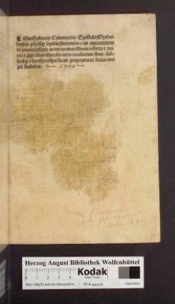 Bartholome̜i Coloniensis Epistola Mythologica. ple̜risq[ue] lepidis sententijs. [et] ad communem sermonum vsum accommodatissimis referta ... ad pancratium suum incipit foeliciter