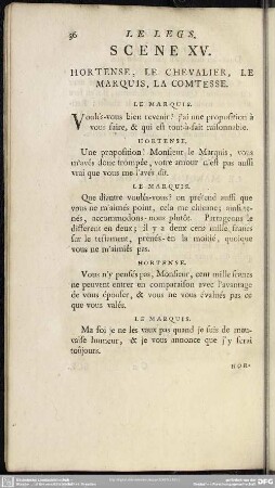 Scene XV. Hortense, Le Chevalier, Le Marquis, La Comtesse