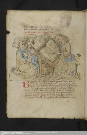 170v: kolorierte Federzeichnung: Psalmenlesung