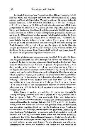 Staisch, Erich :: Hamburg und die Eisenbahn : Eppstein/Ts., Zimmer, 1969
