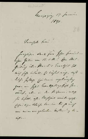 Nr. 16: Brief von Bernhard Windscheid an Gottlieb Planck, 17.1.1890