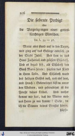 Die siebente Predigt über die Vergnügungen eines gottesfürchtigen Menschen.