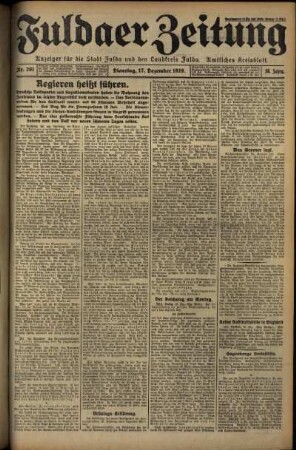 Erste Ausgabe vom Dienstag, den 17. Dezember 1929.
