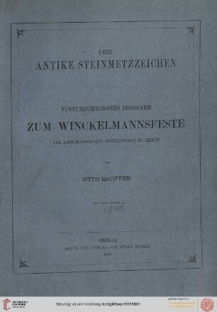 Band 45: Programm zum Winckelmannsfeste der Archäologischen Gesellschaft zu Berlin: Über antike Steinmetzzeichen