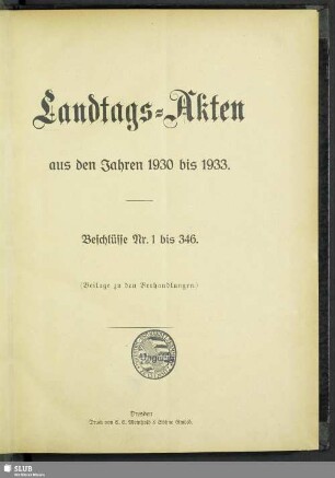 5.1930/33,1/346: Landtags-Akten / Beschlüsse