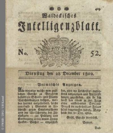 No. 52, Dienstag den 28 December 1802