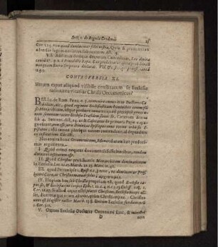 Utrum caput aliquod visibile constitutum sit Ecclesiae totius, ceu vicarius Christi Oecumenicus?