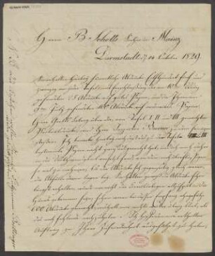 Brief an B. Schott's Söhne : 14.10.1829