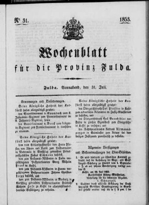 Nr. 31, Ausgabe vom 31. Juli 1853