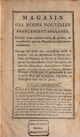 Magasin des modes nouvelles françaises et anglaises. 1788/89, 1788/89 = A. 4 = Cah. 1 - 36