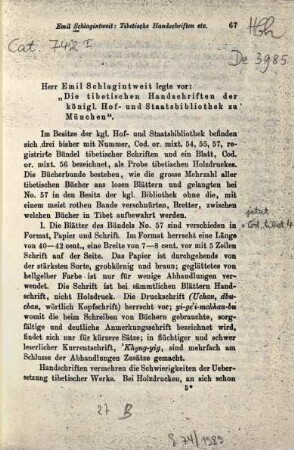 Die tibetischen Handschriften der königl. Hof- und Staatsbibliothek zu München