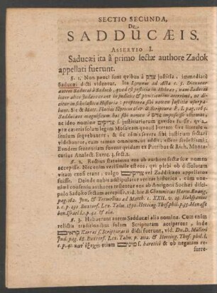 Sectio Secunda, De Sadducsaeis.