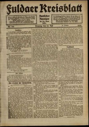Ausgabe vom Dienstag, den 22. Juli 1919.