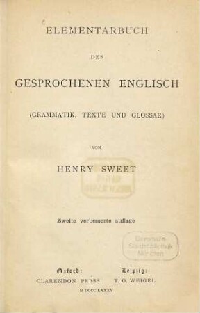 Elementarbuch des gesprochenen Englisch  von Henry Sweet