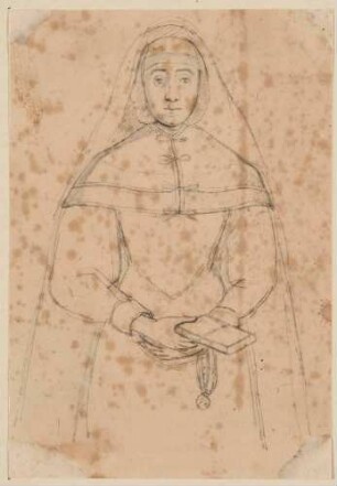 Halbfigur einer Nonne mit Gebetbuch, frontal
