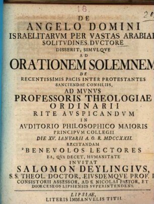 De angelo Domini Israelitarum per vastas Arabiae solitudines ductore