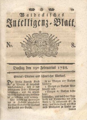 No. 8. Dinstag den 19ten Februarius 1788