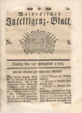 No. 8. Dinstag den 19ten Februarius 1788