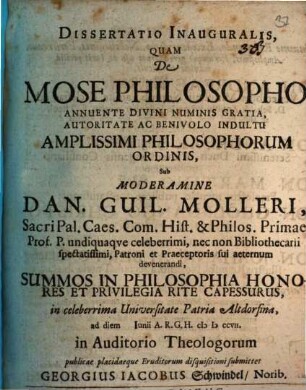 Diss. inaug. de Mose philosopho