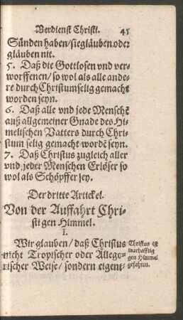 Der dritte Artickel. Von der Auffahrt Christi gen Himmel.
