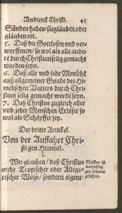 Der dritte Artickel. Von der Auffahrt Christi gen Himmel.