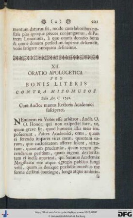 XII. Oratio Apologetica Pro Bonis Literis Contra Misomusos.